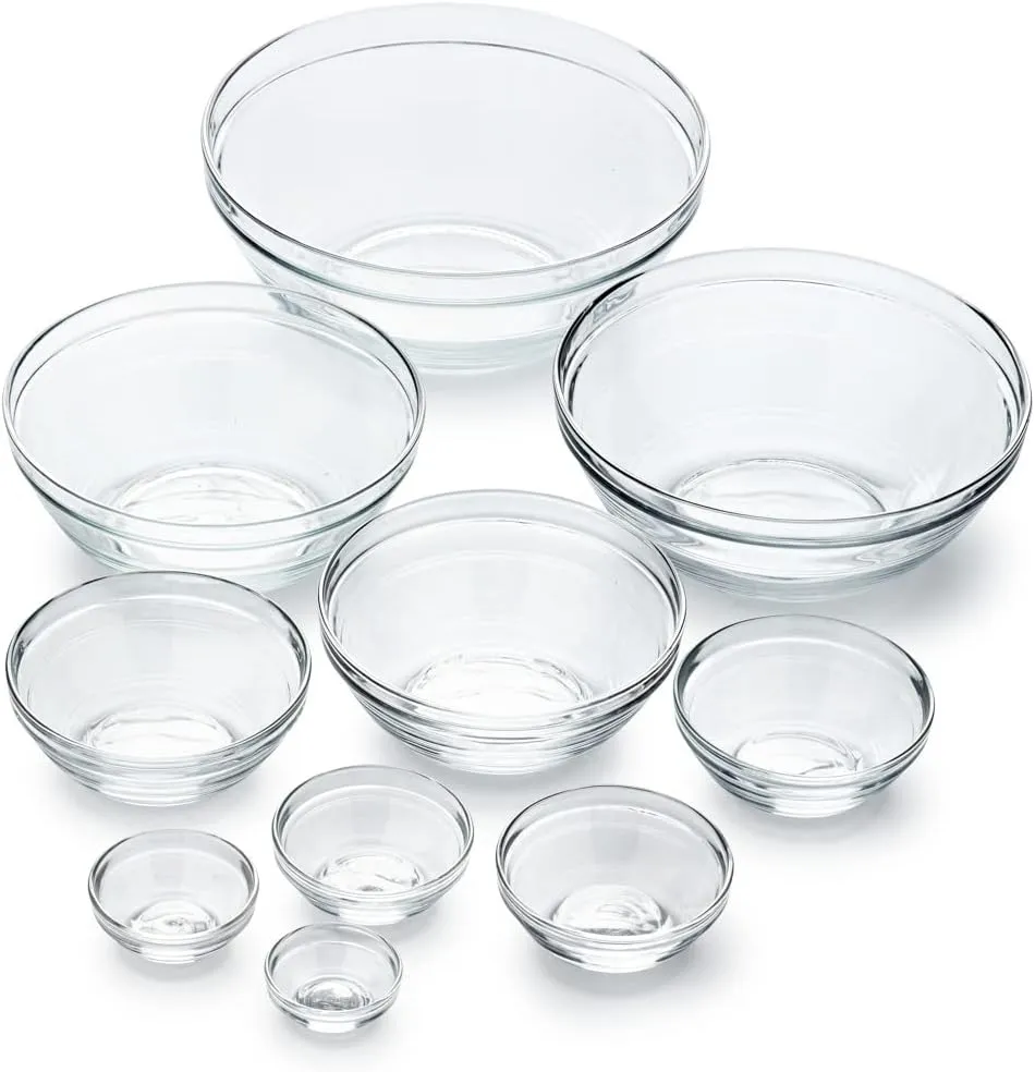 Duralex Gigogne Stackable Glass Mixing Bowl Set, 10 Piece