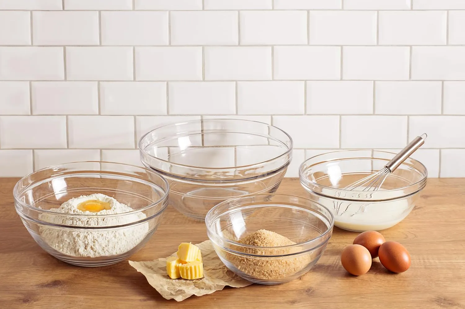 Duralex Gigogne Stackable Glass Mixing Bowl Set, 10 Piece