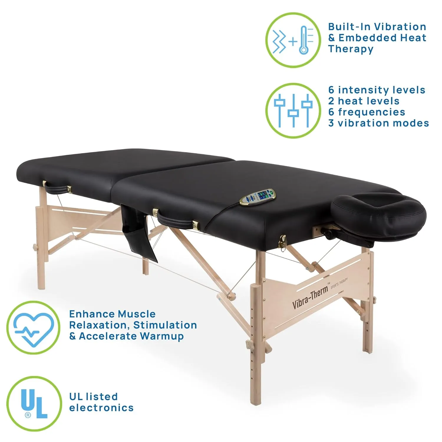 EARTHLITE Sports Therapy Table Vibra-Therm – Embedded Vibration & Heat, Enhanced Recovery & Warm-Up, Complete Package, UL Listed, Black