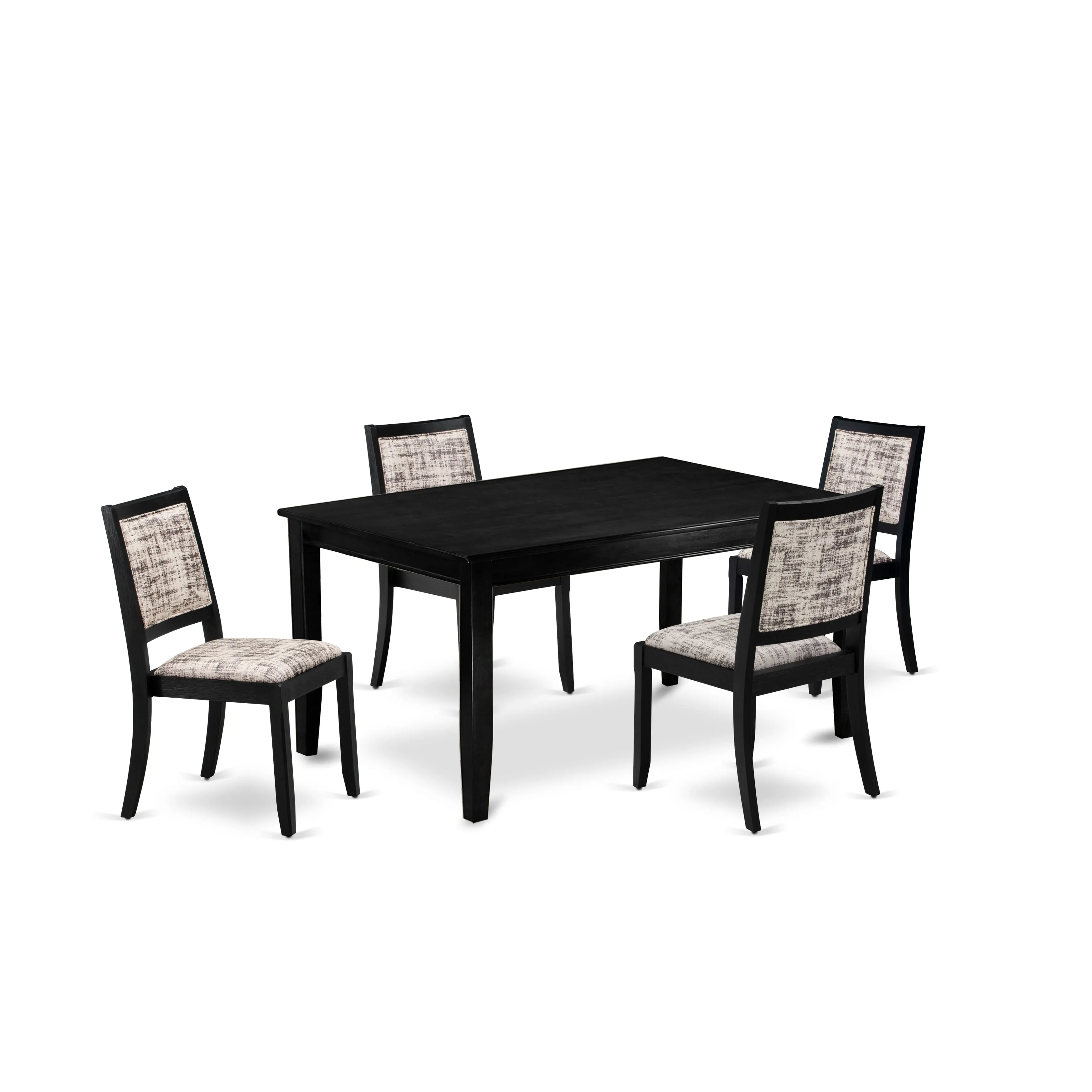 East West Furniture DUX25-BLK-30 -5 Piece Dining Set Includes a Rectangular Kitchen Table with Black Tabletop and 4 Stackable Faux Leather Chairs, Black