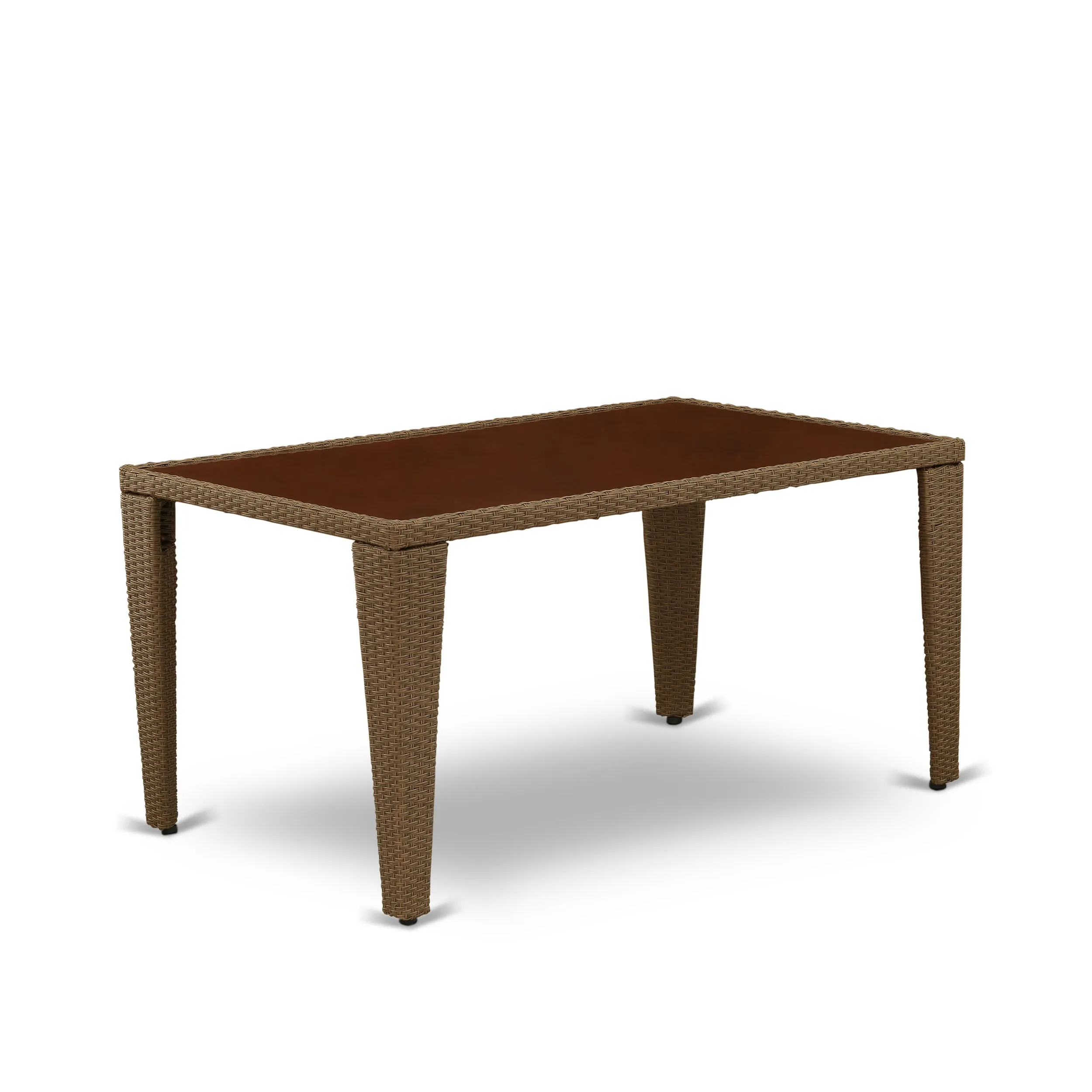 East West Furniture GULTG02 Gudhjem Patio Bistro Wicker Dining Table - Rectangle PE Wicker Table with Glass Top, 36x60 Inch, Brown