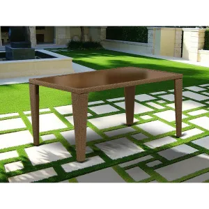 East West Furniture GULTG02 Gudhjem Patio Bistro Wicker Dining Table - Rectangle PE Wicker Table with Glass Top, 36x60 Inch, Brown
