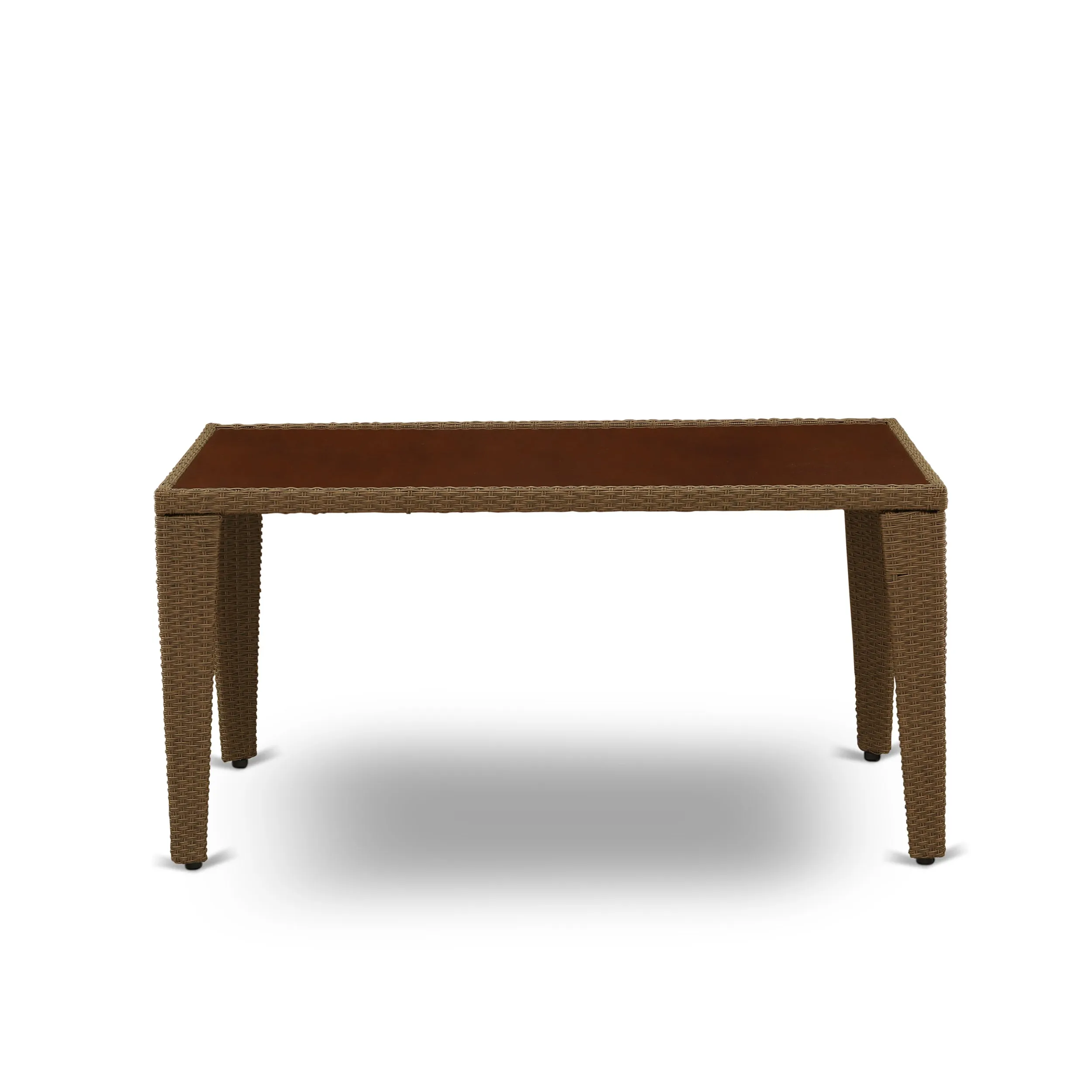 East West Furniture GULTG02 Gudhjem Patio Bistro Wicker Dining Table - Rectangle PE Wicker Table with Glass Top, 36x60 Inch, Brown