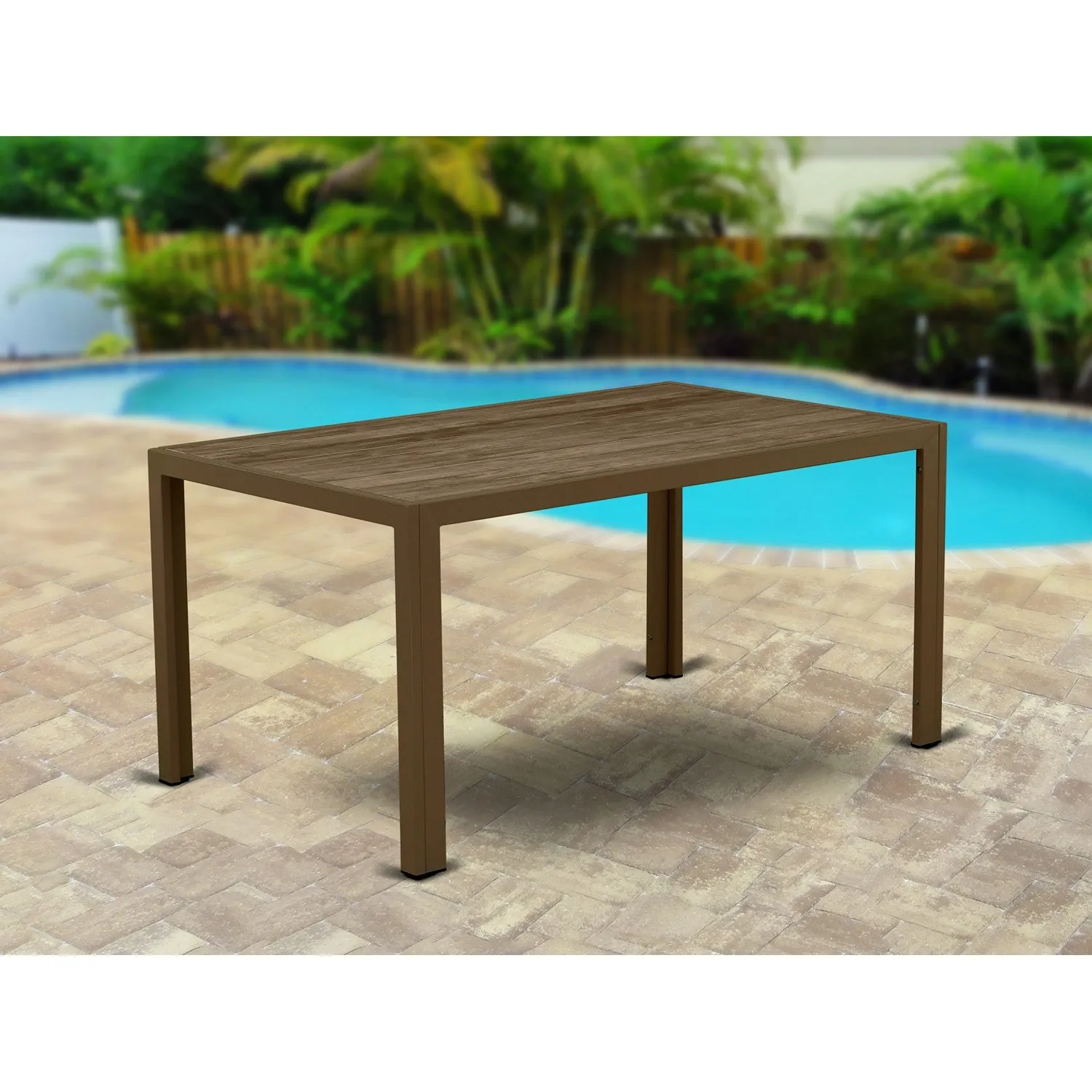 East West Furniture JULTW02 Jubi Patio Bistro Wicker Dining Table - Rectangle PE Wicker Table with Wood Top, 36x60 Inch, Brown