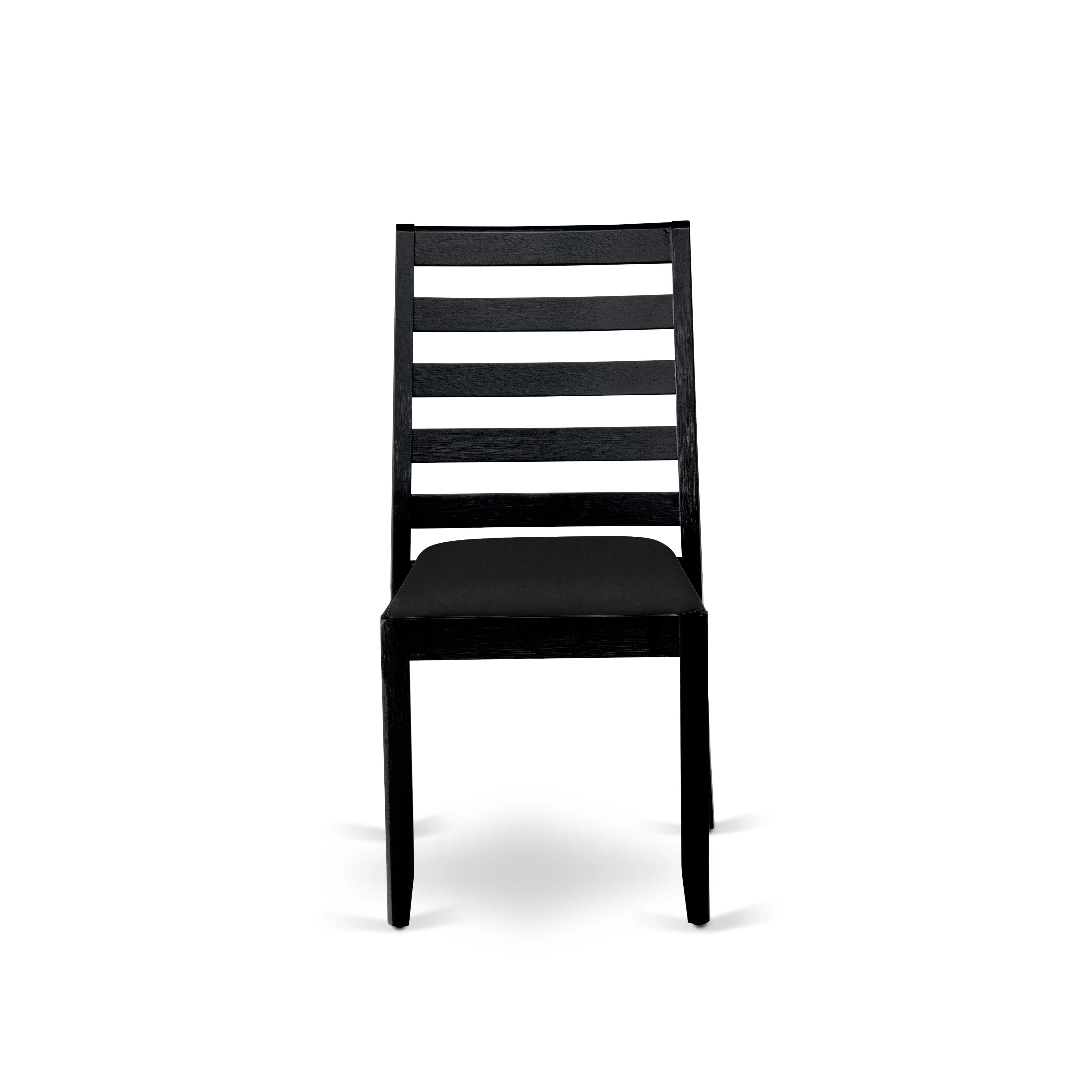 East West Furniture SHX13-BLK-24 -3 Piece Dining Set Includes a Round Kitchen Table with Black Tabletop & 2 Stackable Linen Fabric Chairs, Black
