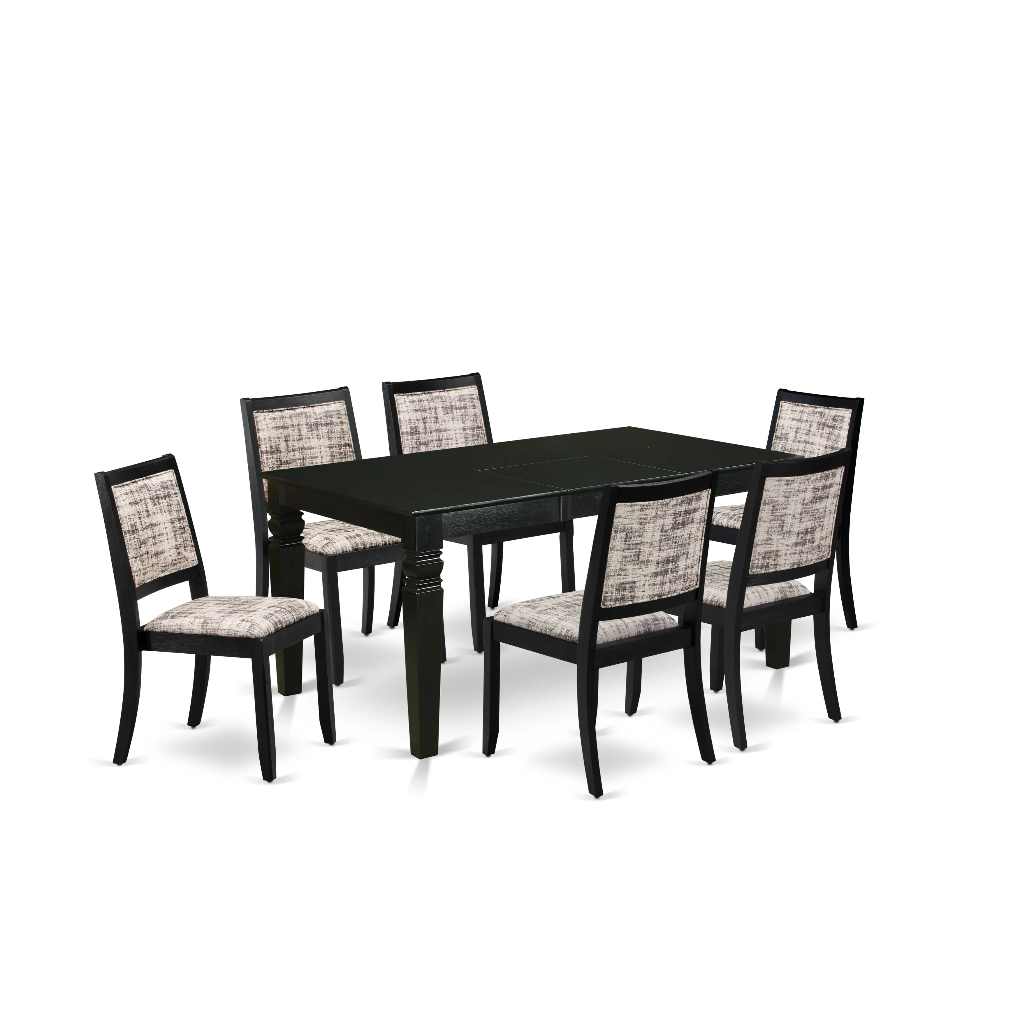 East West Furniture WEX27-BLK-30 -7 Piece Dining Set Includes a Rectangular Kitchen Table with Black Tabletop and 6 Stackable Faux Leather Chairs, Black