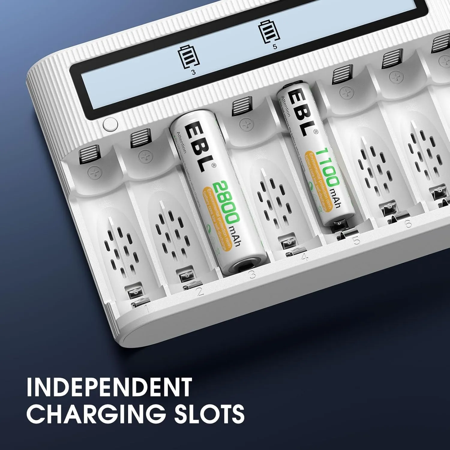 EBL 8 Bay Battery Charger with LCD Screen Fast Charging, AA AAA Battery Charger with 2800mAh NiMH AA Batteries 4pcs & 1100mAh AAA Battery 4pcs Combo