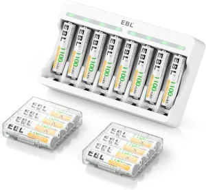 EBL Rechargeable AAA Batteries with Charger, 1100mAh High Capacity, Low Self Discharge Triple A Battery, Individual AA AAA Battery Charger (16 Count)
