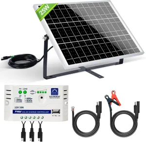 ECO-WORTHY 25 Watts 12V Off Grid Solar Battery Charger Kit: Waterproof Solar Panel   Adjustable Mount Bracket   SAE Connection Cable  10A Charge Controller for Car RV Marine Boat 12V Battery