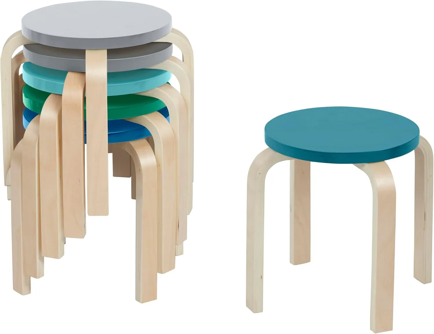 ECR4Kids Bentwood Stackable Stools, Classroom Furniture, Contemporary, 6-Piece