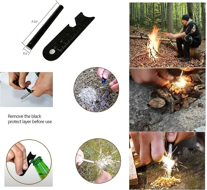 eGreen Emergency Ferro Rod Striker Magnesium 6 Bags Wax Jute Rope   Tin Box for Camping Hiking Bushcraft Survival Outdoor Gear