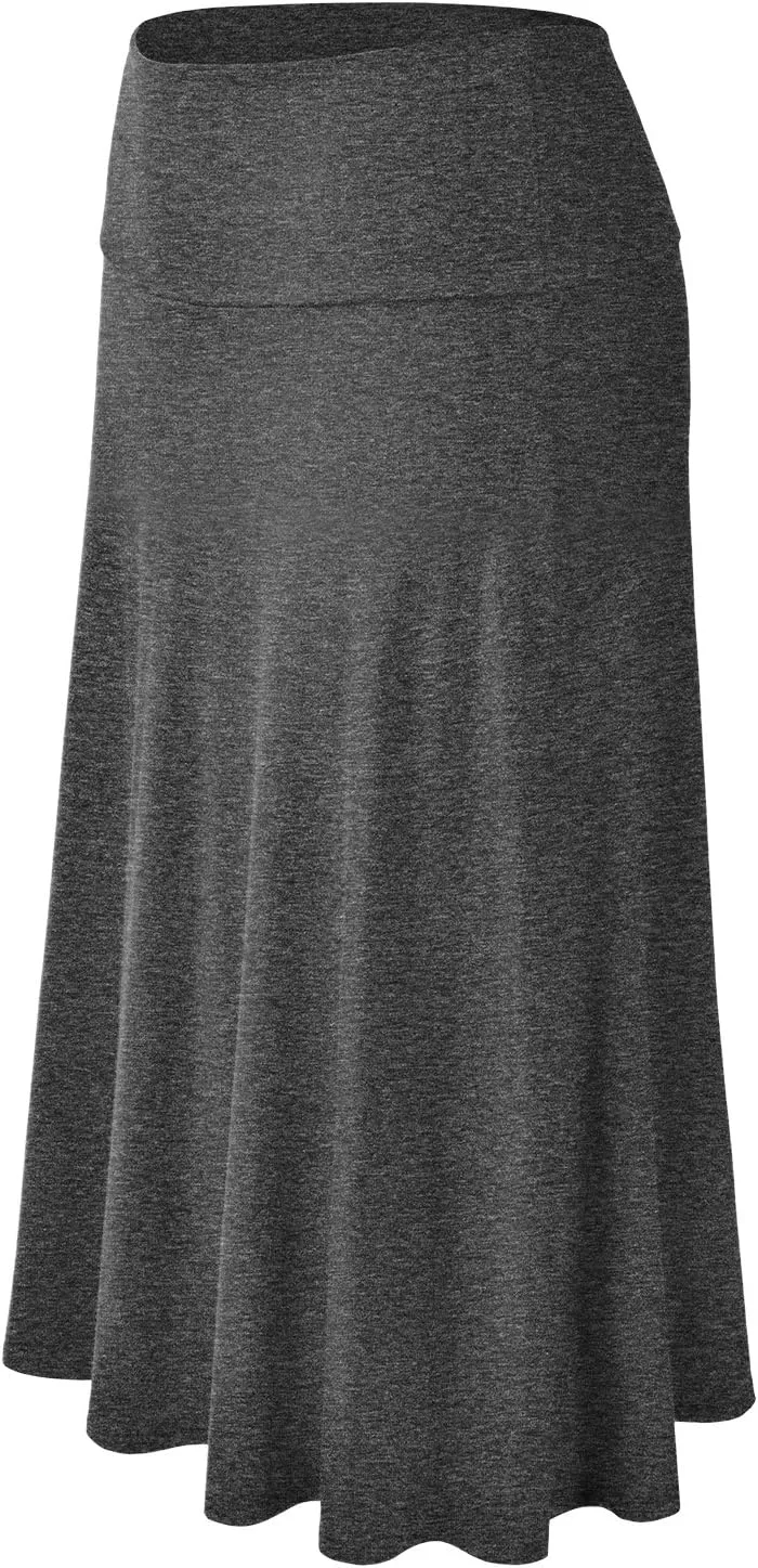 EIMIN Women's Solid Flared Lightweight Elastic Waist Classic Midi Skirt (S-3XL)