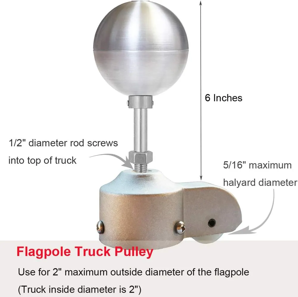 EKEV Flag Pole Hardware Parts Repair Kits - 3" Topper Silver Ball   50 Ft Halyard Rope   6" Cleat Hook   4 Flag Swivel Snap Hooks   Flagpole Pulley Truck for 2" OD Tube