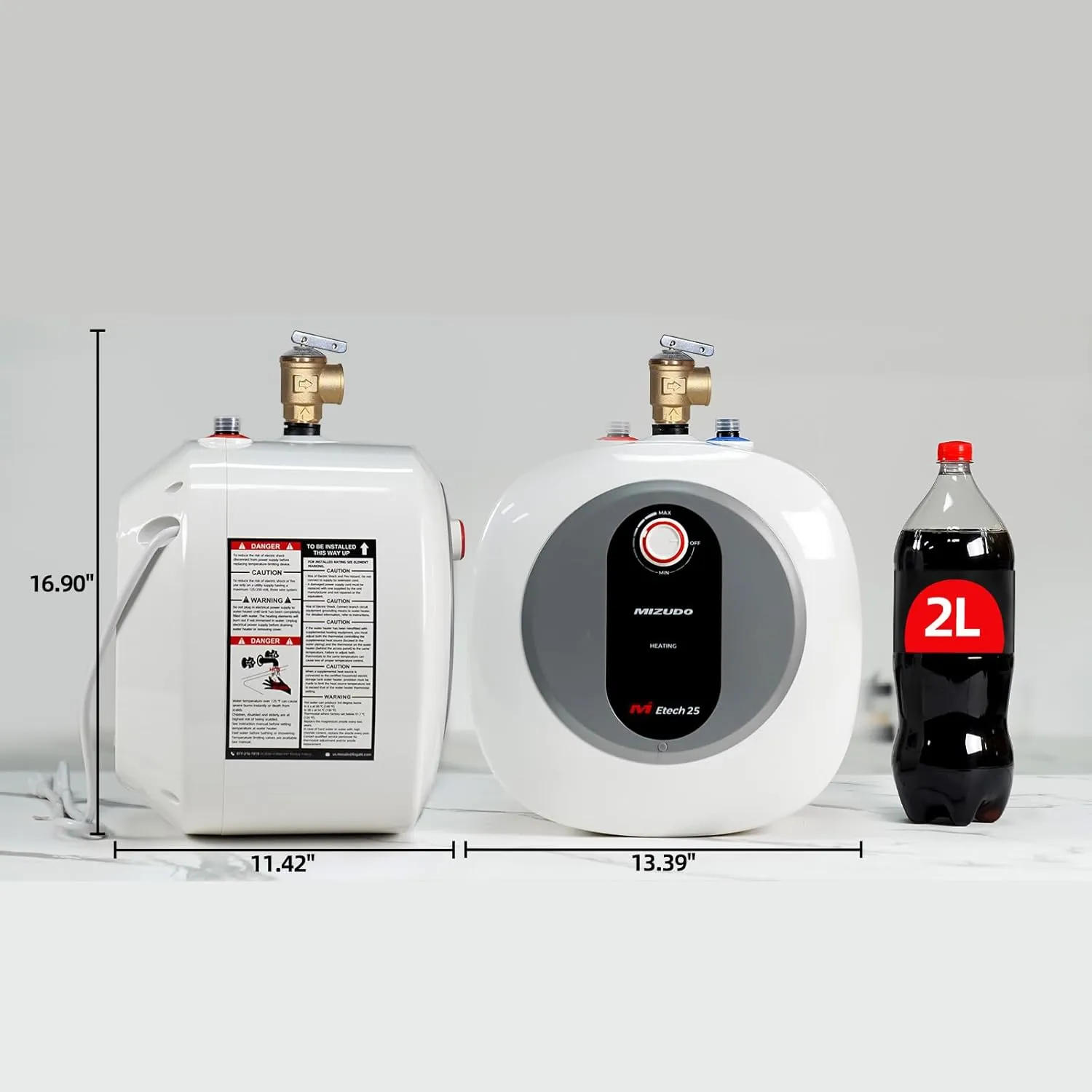 Electric Mini Tank Water Heater - MIZUDO 2.5 Gallon Under Sink Small Hot Water Heater - 110 120V Point of Use for RV, Camper, Kitchen, Food Truck - Easy to Install - Wall or Floor Mounted