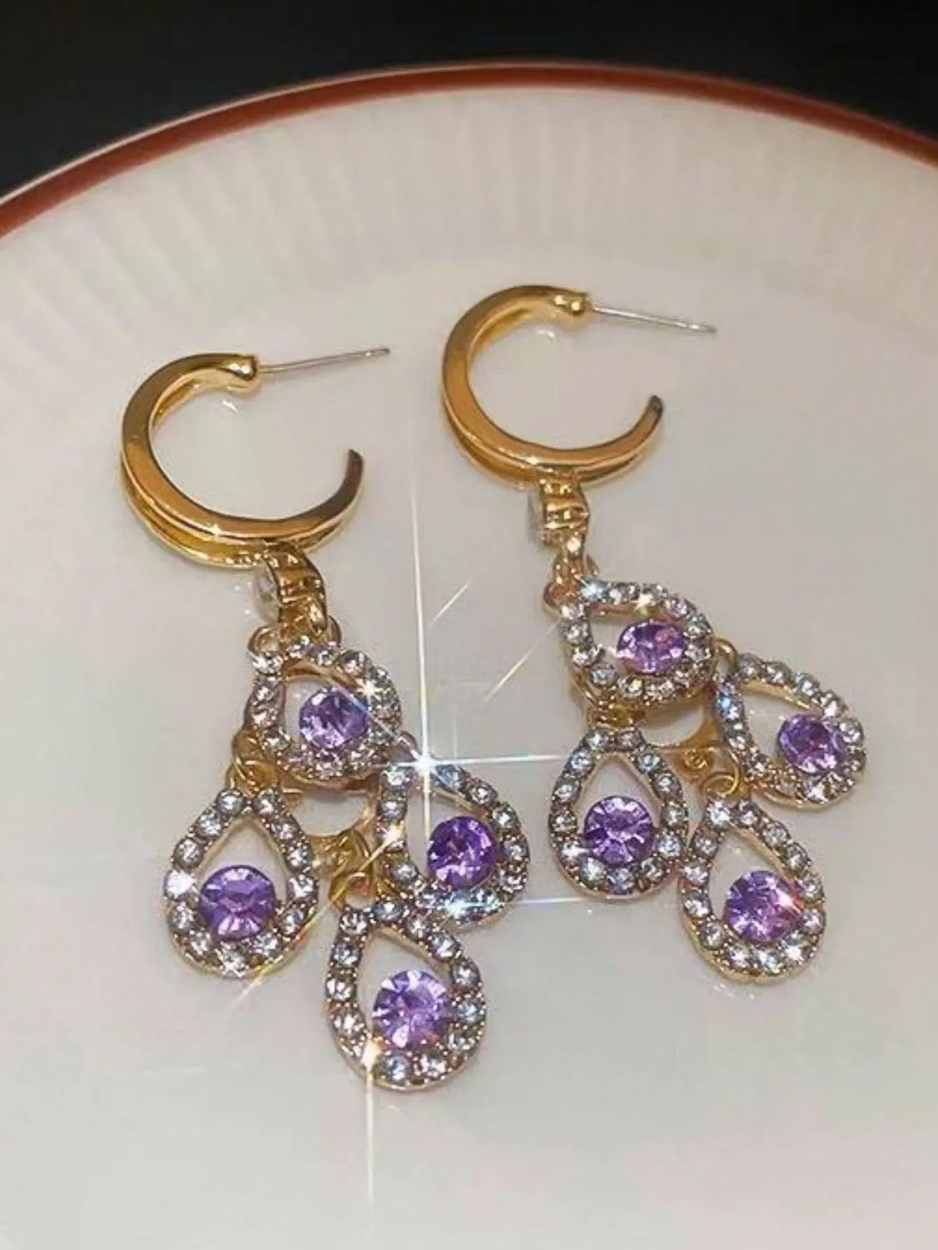 Elegant Purple Water Drop Earrings - Luxurious Lightweight Fashion for Women