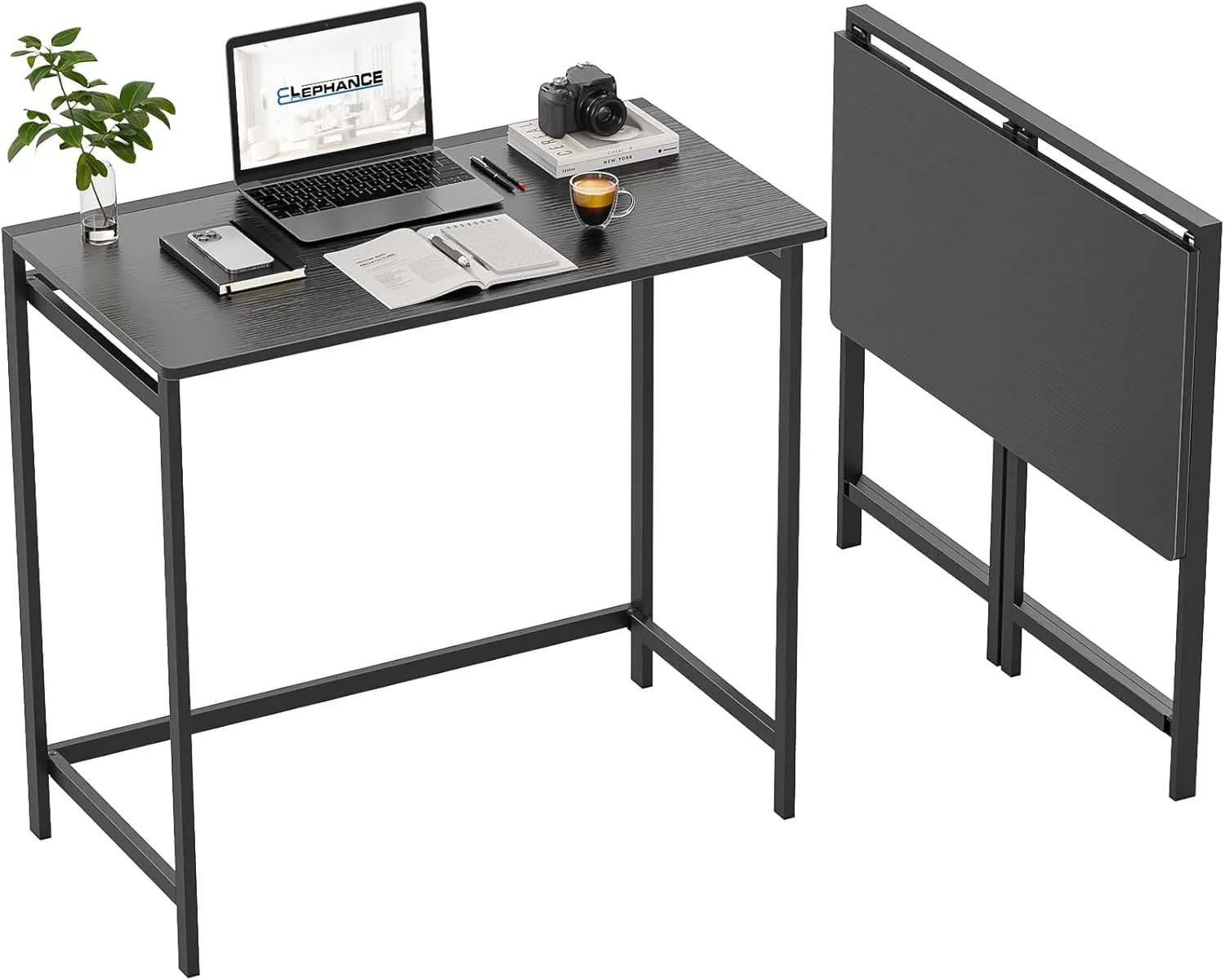 Elephance Folding Desk No Assembly Required 31.5" Small Foldable Computer Desk for Small Spaces, Space Saving Study Writing Office Desk Foldable Table for Home Office Black