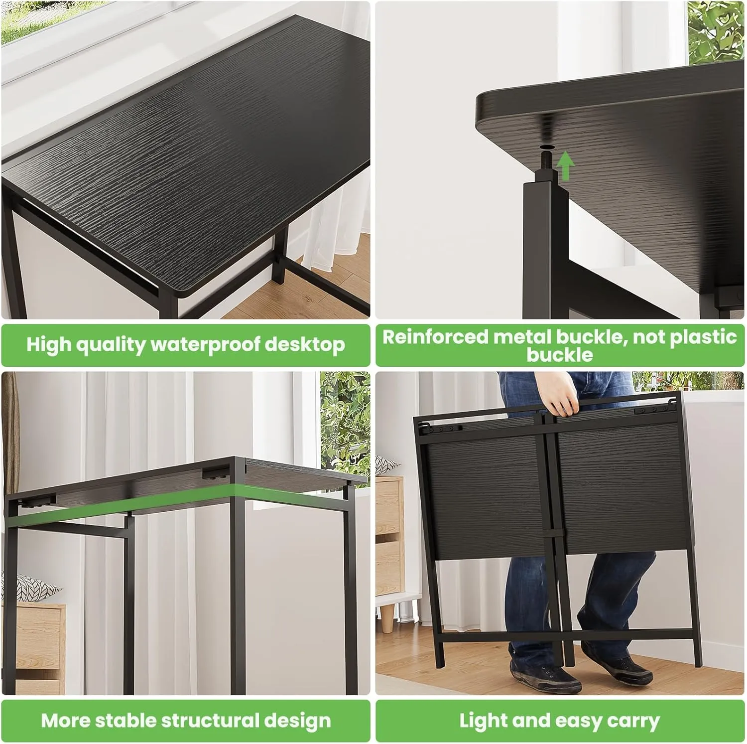 Elephance Folding Desk No Assembly Required 31.5" Small Foldable Computer Desk for Small Spaces, Space Saving Study Writing Office Desk Foldable Table for Home Office Black