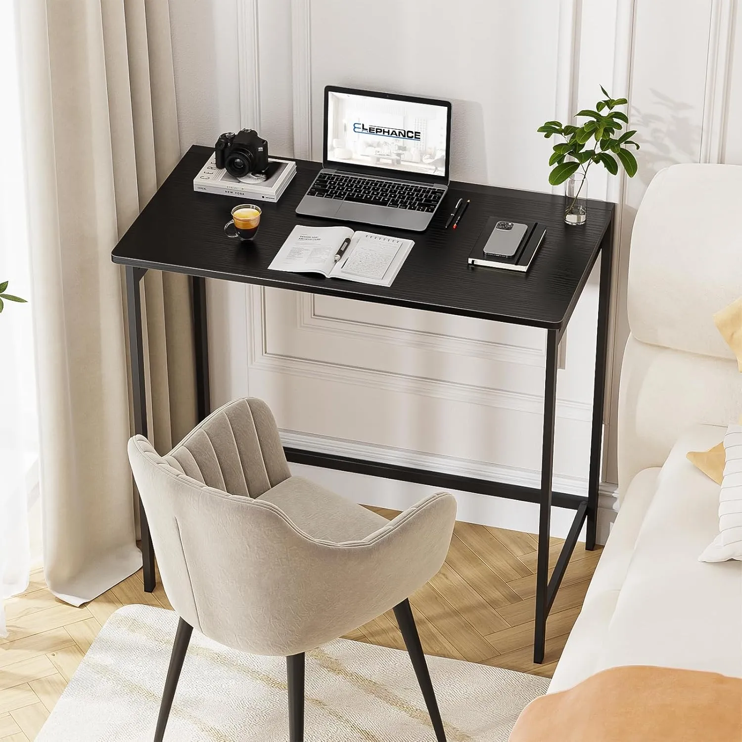 Elephance Folding Desk No Assembly Required 31.5" Small Foldable Computer Desk for Small Spaces, Space Saving Study Writing Office Desk Foldable Table for Home Office Black