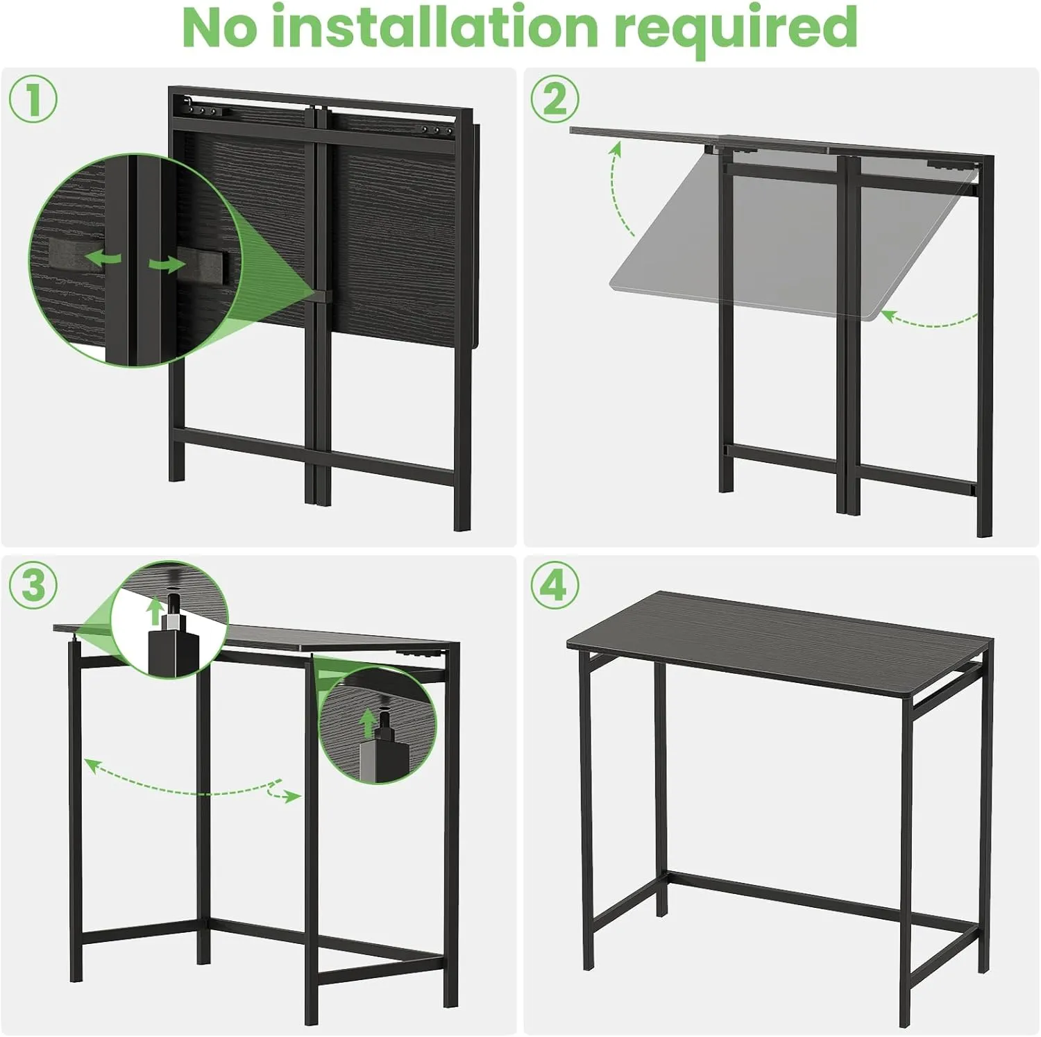 Elephance Folding Desk No Assembly Required 31.5" Small Foldable Computer Desk for Small Spaces, Space Saving Study Writing Office Desk Foldable Table for Home Office Black