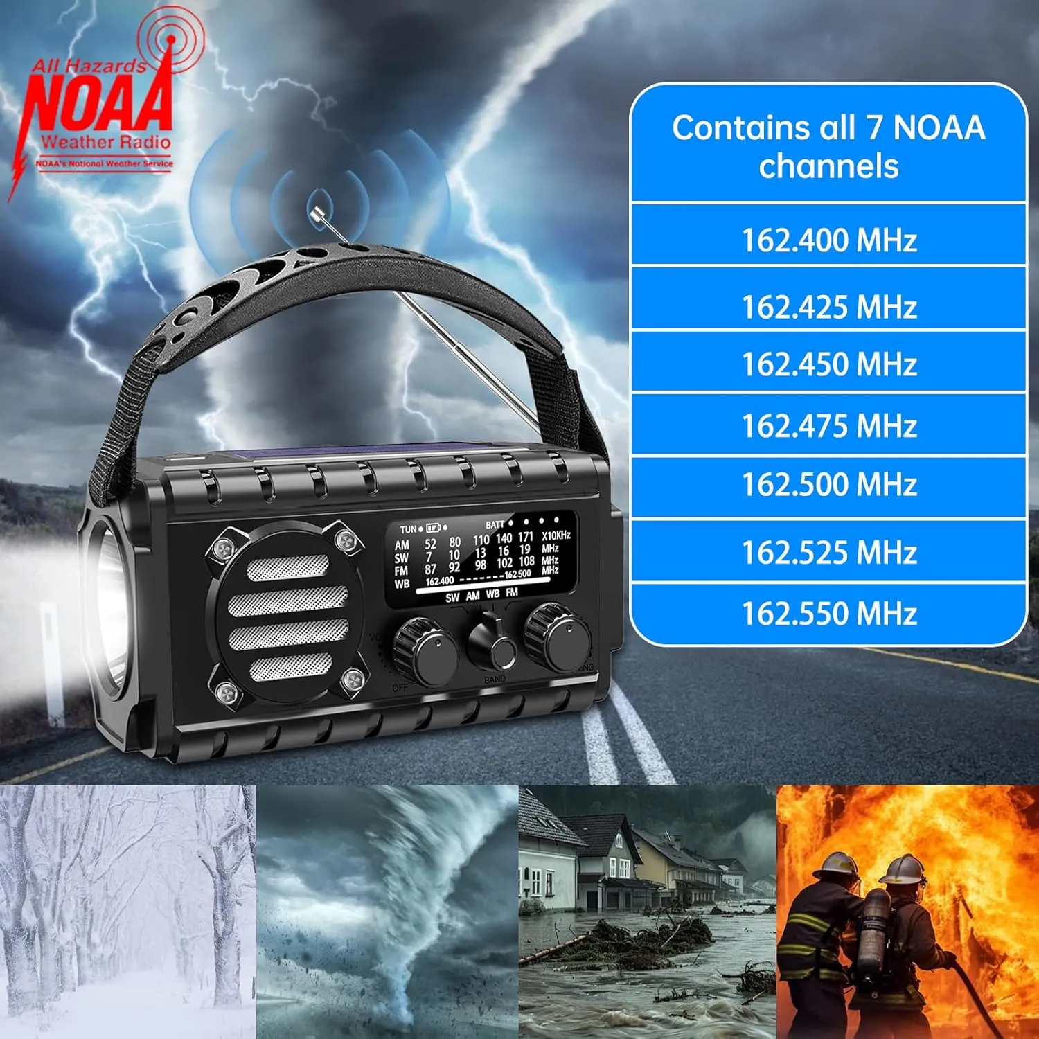 Emergency Radio Hand Crank Solar, AM/FM/SW NOAA Weather Radio Built-in 20000mah Large Battery Powered,Type-C Charger,Flashlight, Reading Light,SOS, Compact & Portable for Camping/Emergencies