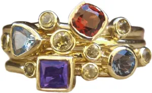 ENDLESSNESS & ETERNITY Colorful Gemstone Multi Colour 14K Gold Plated Wedding Band Ring Chunky Statment Band Ring
