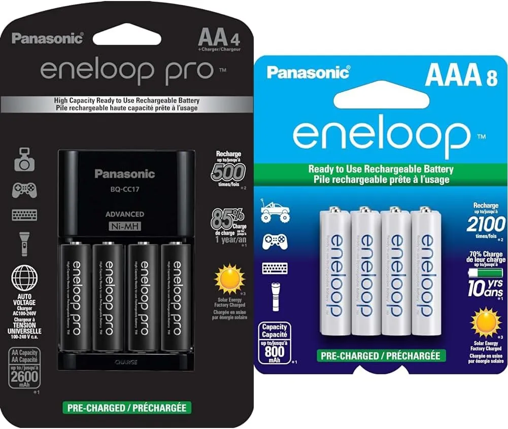 Eneloop Panasonic pro AA 2600mAh Rechargeable Battery 4-Pack AAA 800mAh Rechargeable Batteries 8-Pack Bundle