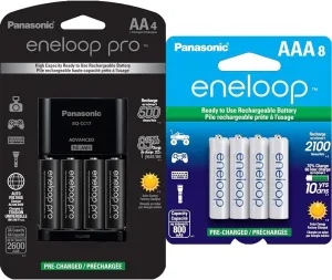 Eneloop Panasonic pro AA 2600mAh Rechargeable Battery 4-Pack AAA 800mAh Rechargeable Batteries 8-Pack Bundle