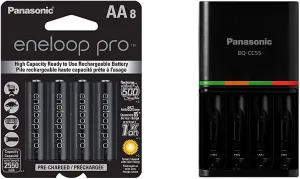 Eneloop Panasonic pro AA High Capacity Batteries (8-Pack) and Advanced pro Charger Bundle