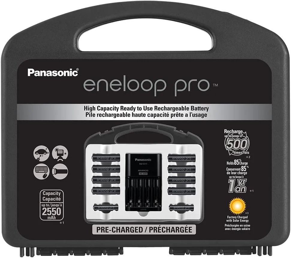 Eneloop Pro Power Pack w/ Ni-MH Battery Charger and Case K-KJ17KHC82A & Ni-MH AA Battery BK-3HCCA16FA 16pk Rechargeable