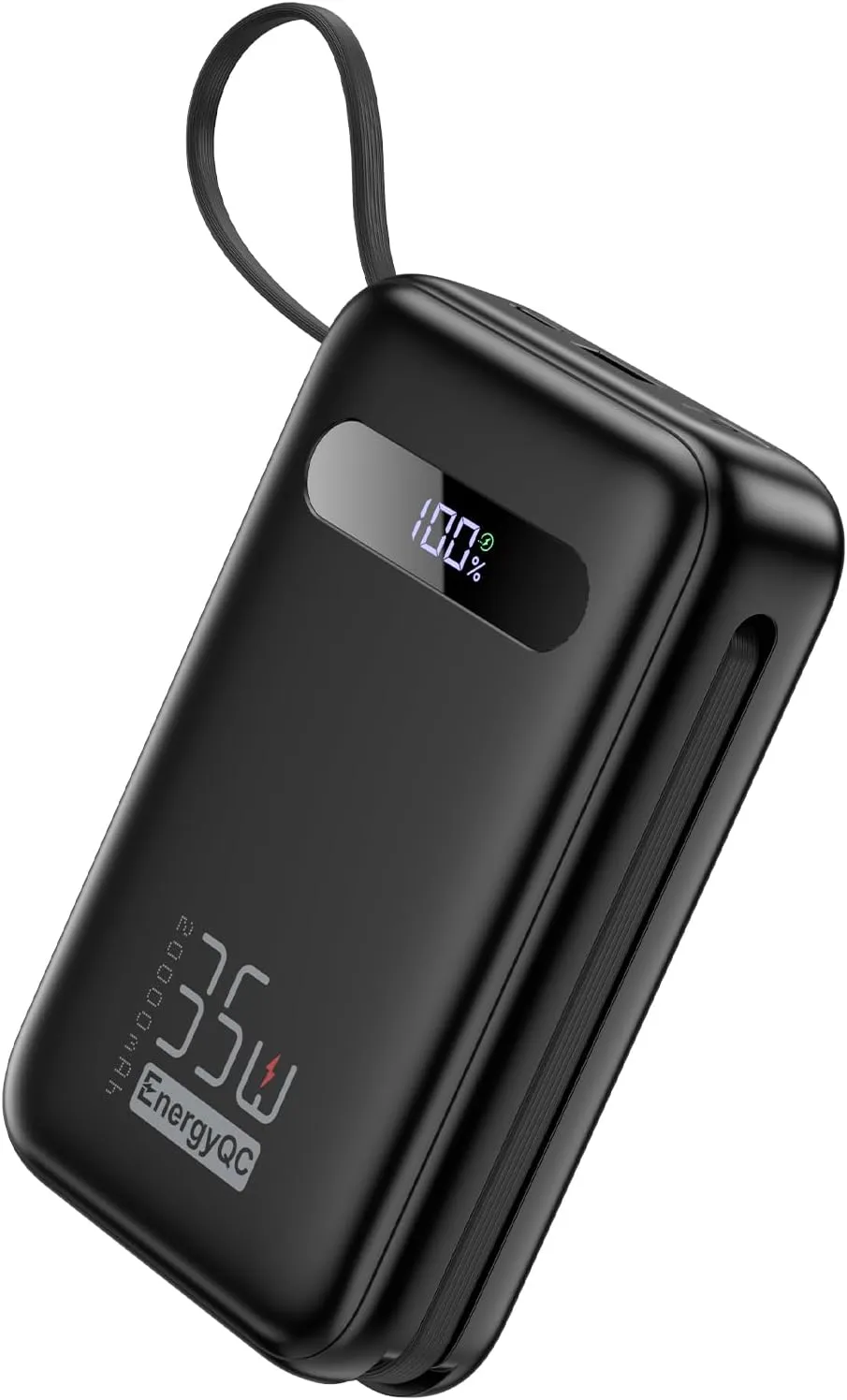 EnergyQC Power Bank, 20,000mAh 35W PD 3.0 QC 4.0 Fast Charging Portable Charger with Built-in Lightning & USB-C in&Out Cables, Battery Pack for iPhone 16/15/14 Series, Galaxy, iPad, AirPods, Black