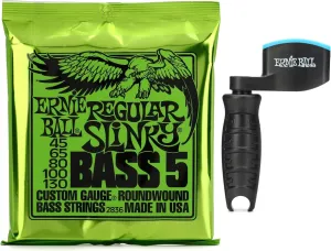 Ernie BallÊ2836 Regular Slinky Nickel Wound Electric Bass Guitar Strings with Pegwinder - .045-.130 5-string