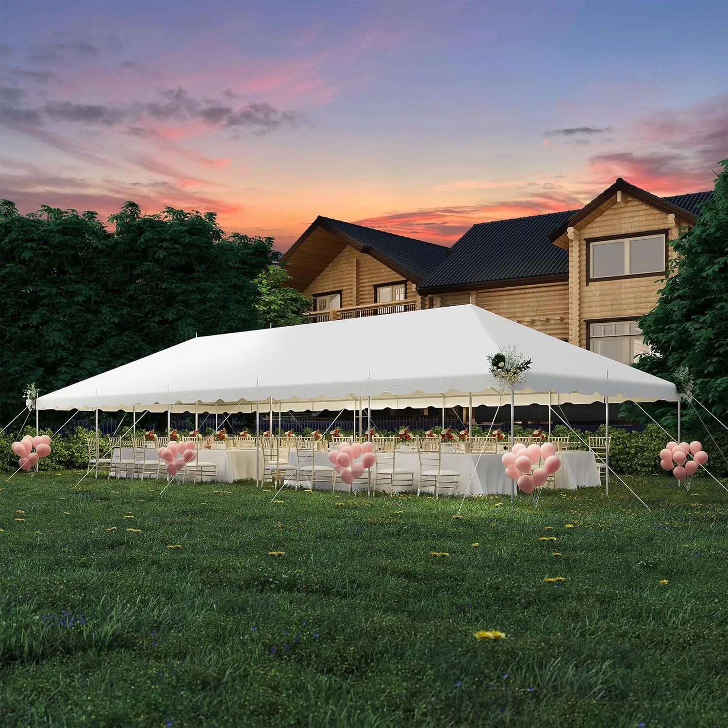 EROMMY 20x50ft Pole Party Tent, Heavy Duty Outdoor Canopy with Carry Bags, Large White Event Tent for 150 People, Ideal for Weddings, Parties, and Events