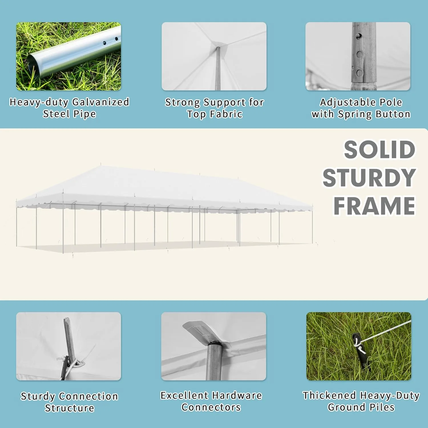 EROMMY 20x50ft Pole Party Tent, Heavy Duty Outdoor Canopy with Carry Bags, Large White Event Tent for 150 People, Ideal for Weddings, Parties, and Events