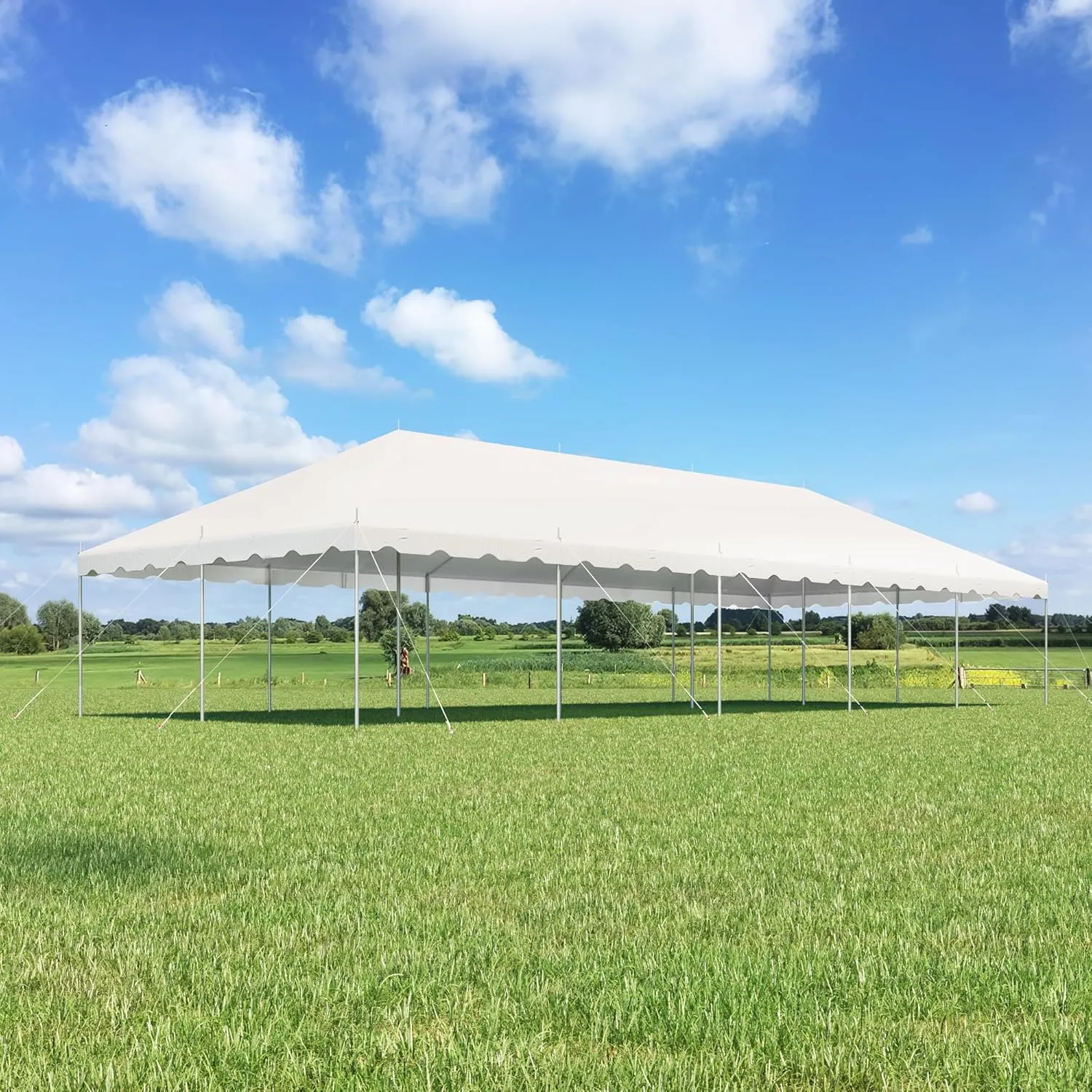EROMMY 20x50ft Pole Party Tent, Heavy Duty Outdoor Canopy with Carry Bags, Large White Event Tent for 150 People, Ideal for Weddings, Parties, and Events