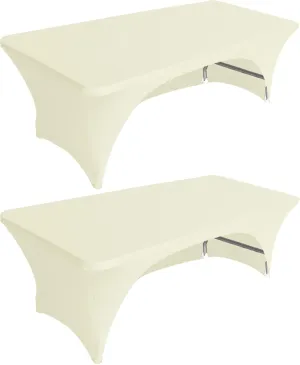 Eurmax USA Spandex Table Cover - 8 ft. Fitted, 30  Colors, Polyester Stretch Spandex Table Toppers, 2 Pack (Ivory)