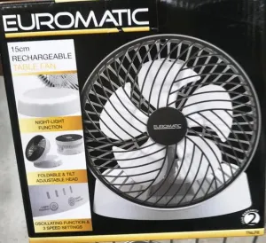 Euromatic 15cm Rechargeable Table Fan