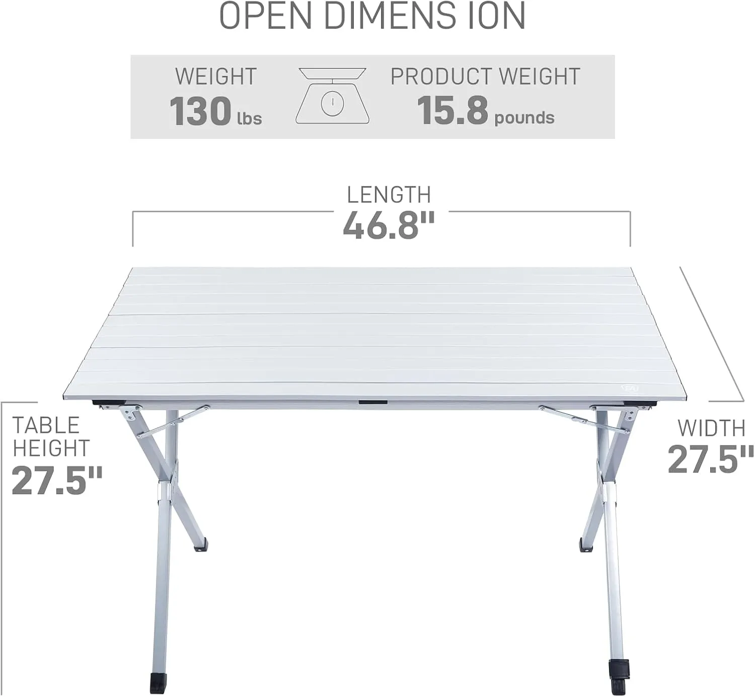 EVER ADVANCED Folding Camping Table, Aluminium Roll Up Table for Different Terrains, Collapsible Table for 4-6 People, Fold Up Lightweight with Carry Bag for Picnic Garden BBQ, Silver, 130LBS