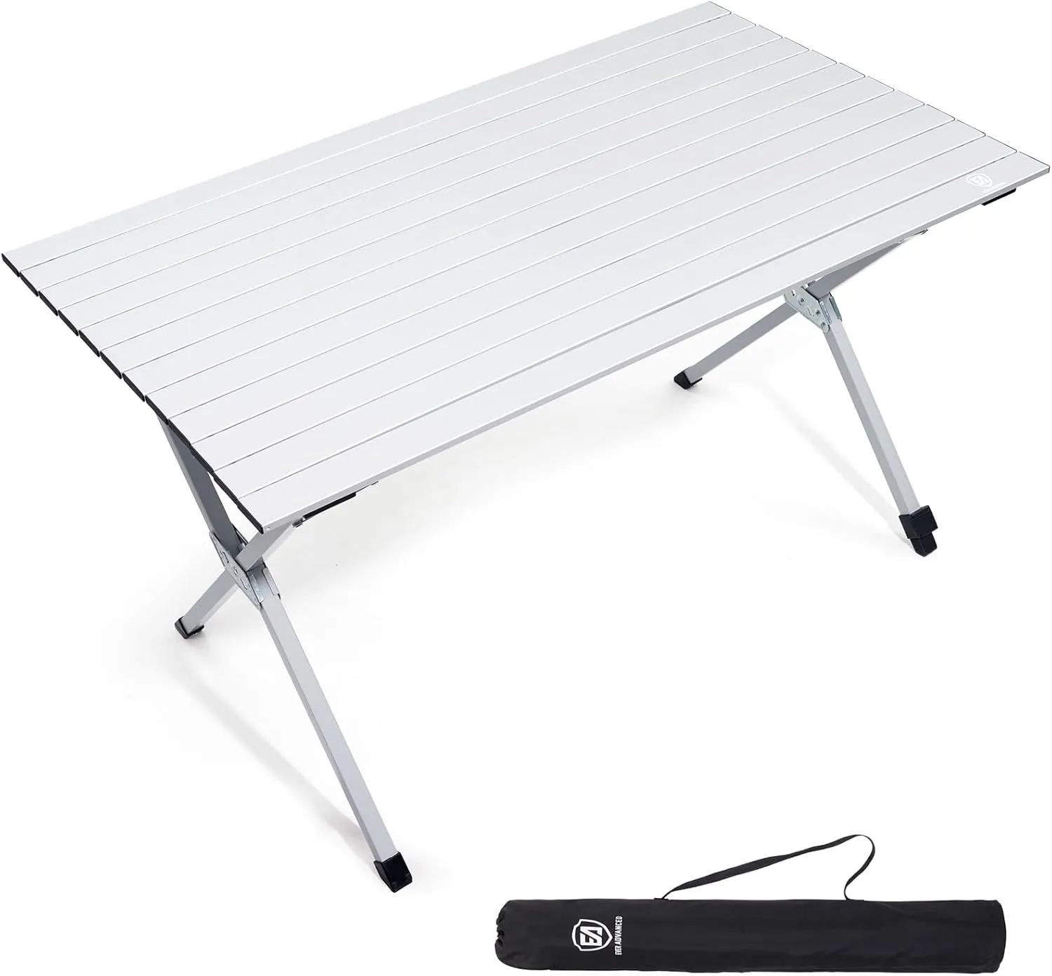 EVER ADVANCED Folding Camping Table, Aluminium Roll Up Table for Different Terrains, Collapsible Table for 4-6 People, Fold Up Lightweight with Carry Bag for Picnic Garden BBQ, Silver, 130LBS