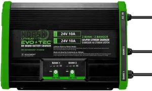 EVO-TEC™ 24V 24V 10A 2-Bank Lithium On-Board Charger | Marine Battery Charger for LiFePO4, AGM, and Deep-Cycle Batteries