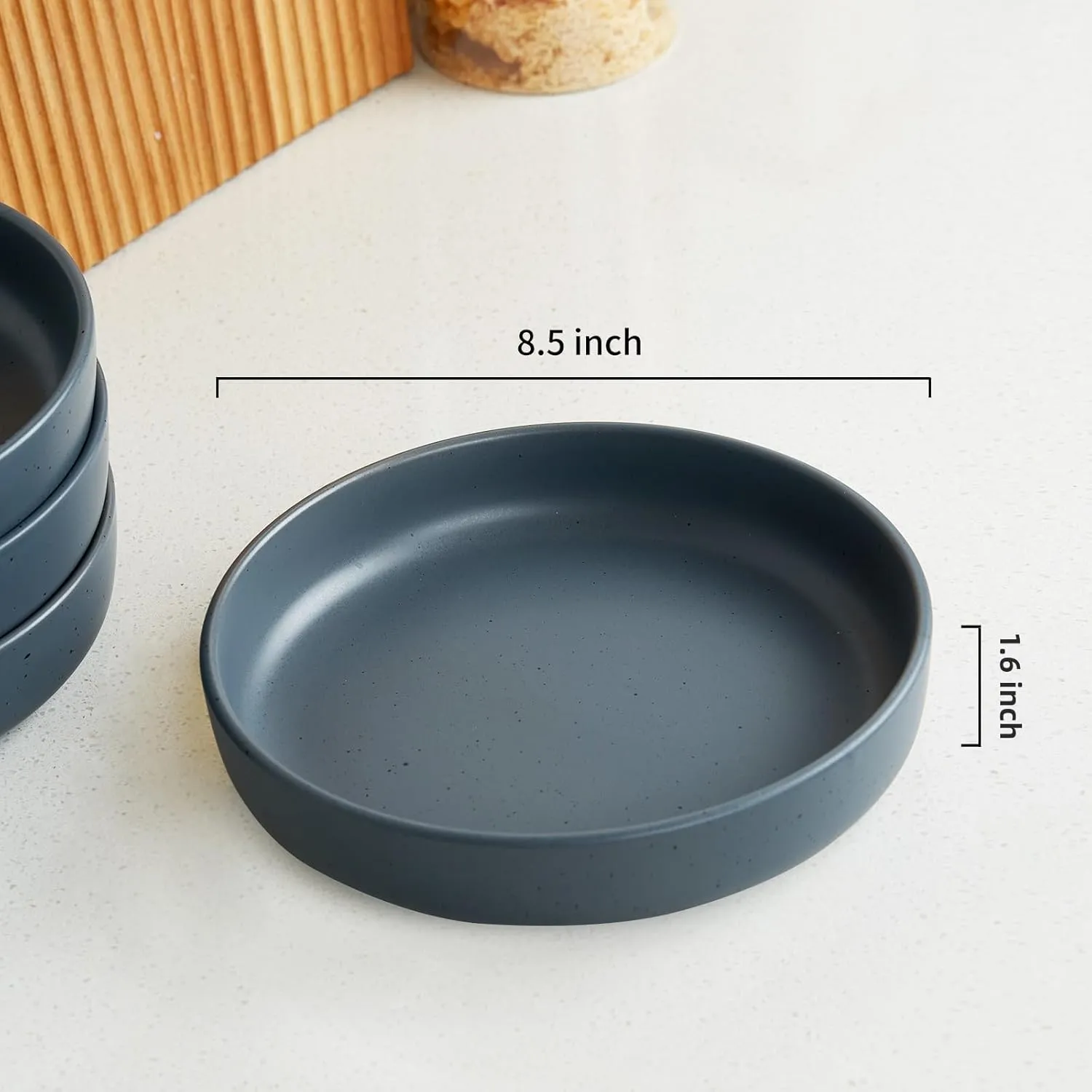 famiware 8.5" Pasta Bowls Set of 4, Dawn Speckled Bowl for Kitchen, Stoneware Dinner Bowl Set for Christmas, Thanksgiving, Microwave Dishwasher Safe, Charcoal