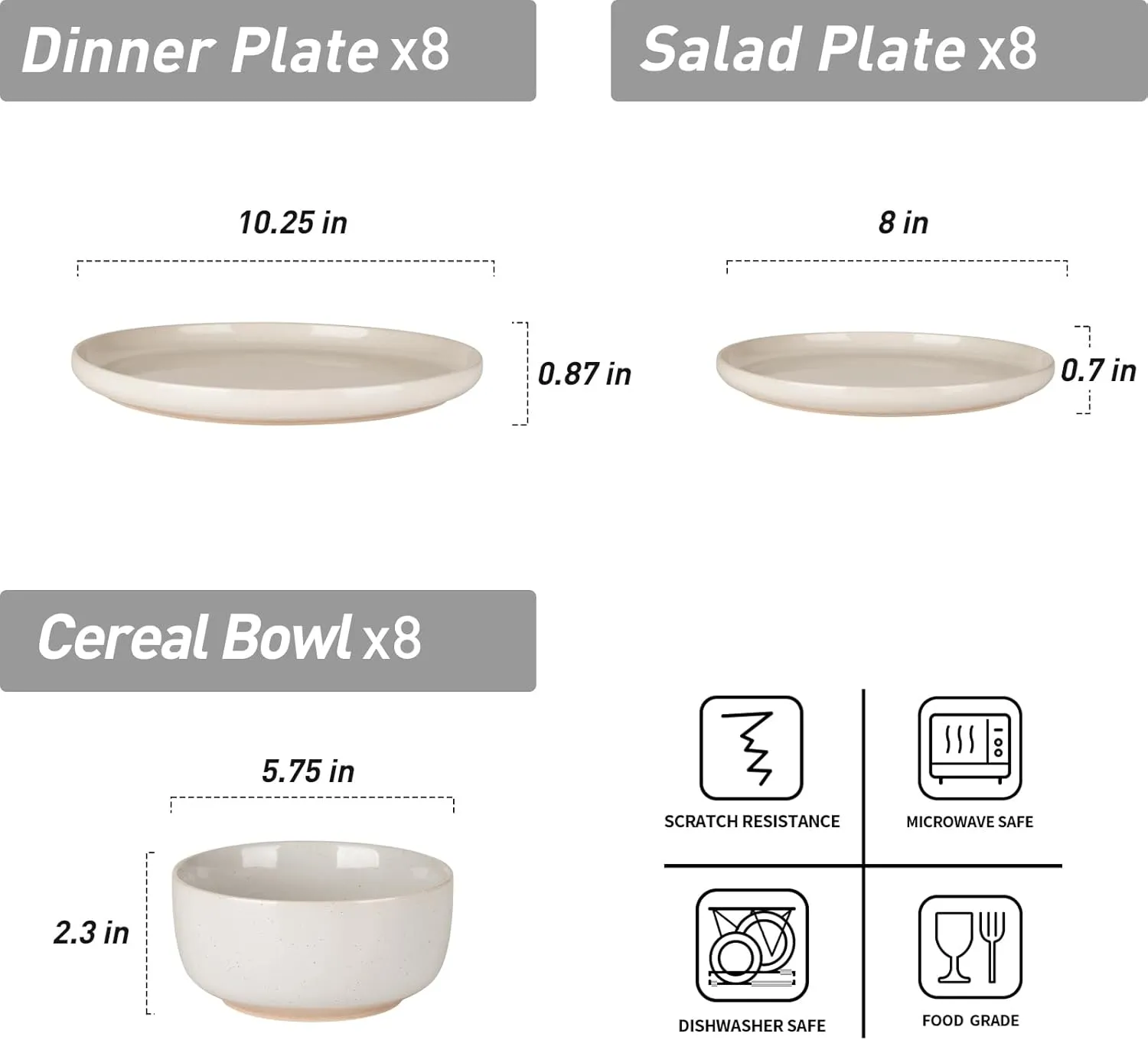 Famiware Milkyway Dinnerware Sets, 24 Piece Dish Set, Plates and Bowls Sets for 8, White