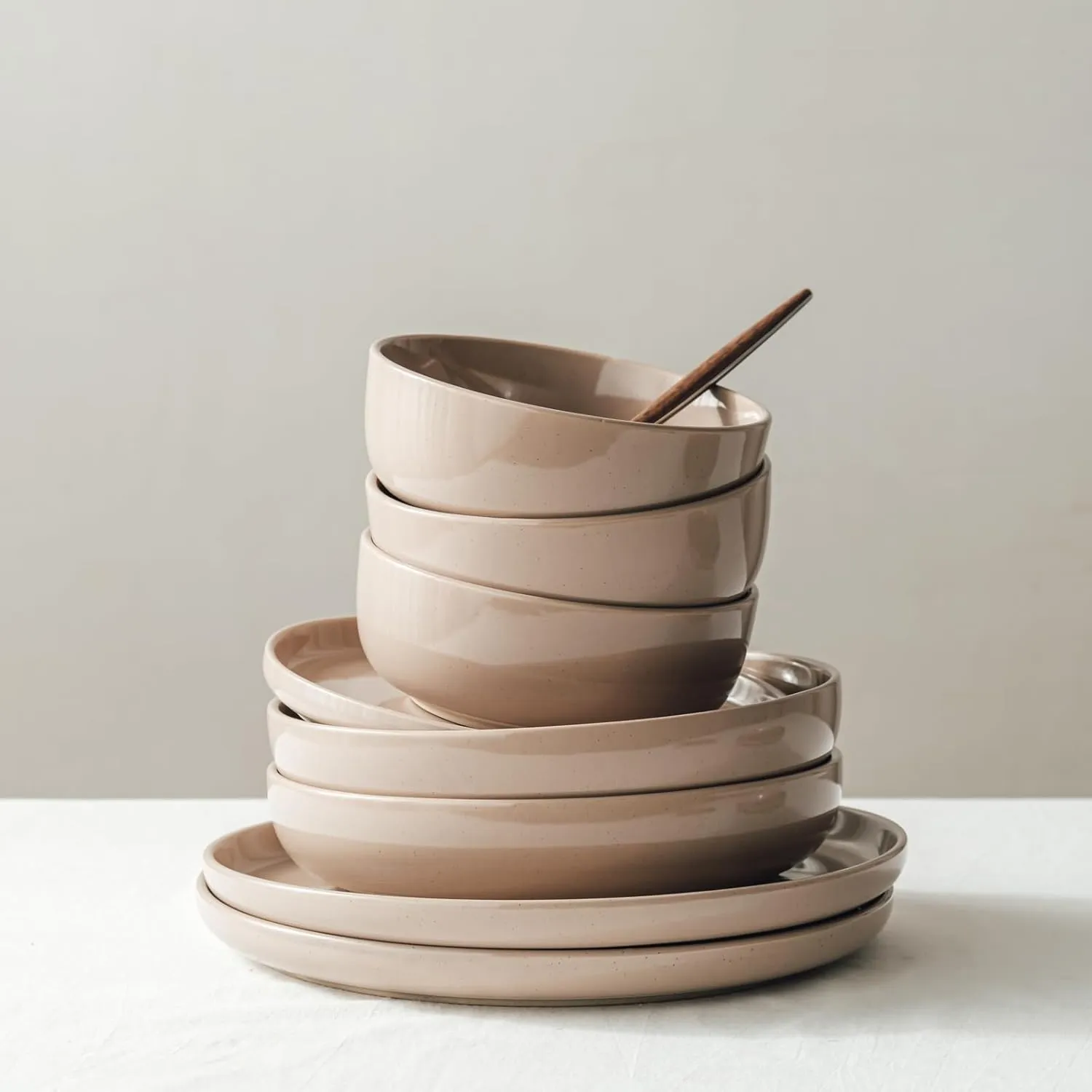 Famiware Milkyway Plates and Bowls Set, 12 Pieces Dinnerware Sets, Dishes Set for 4, Cinnamon Brown