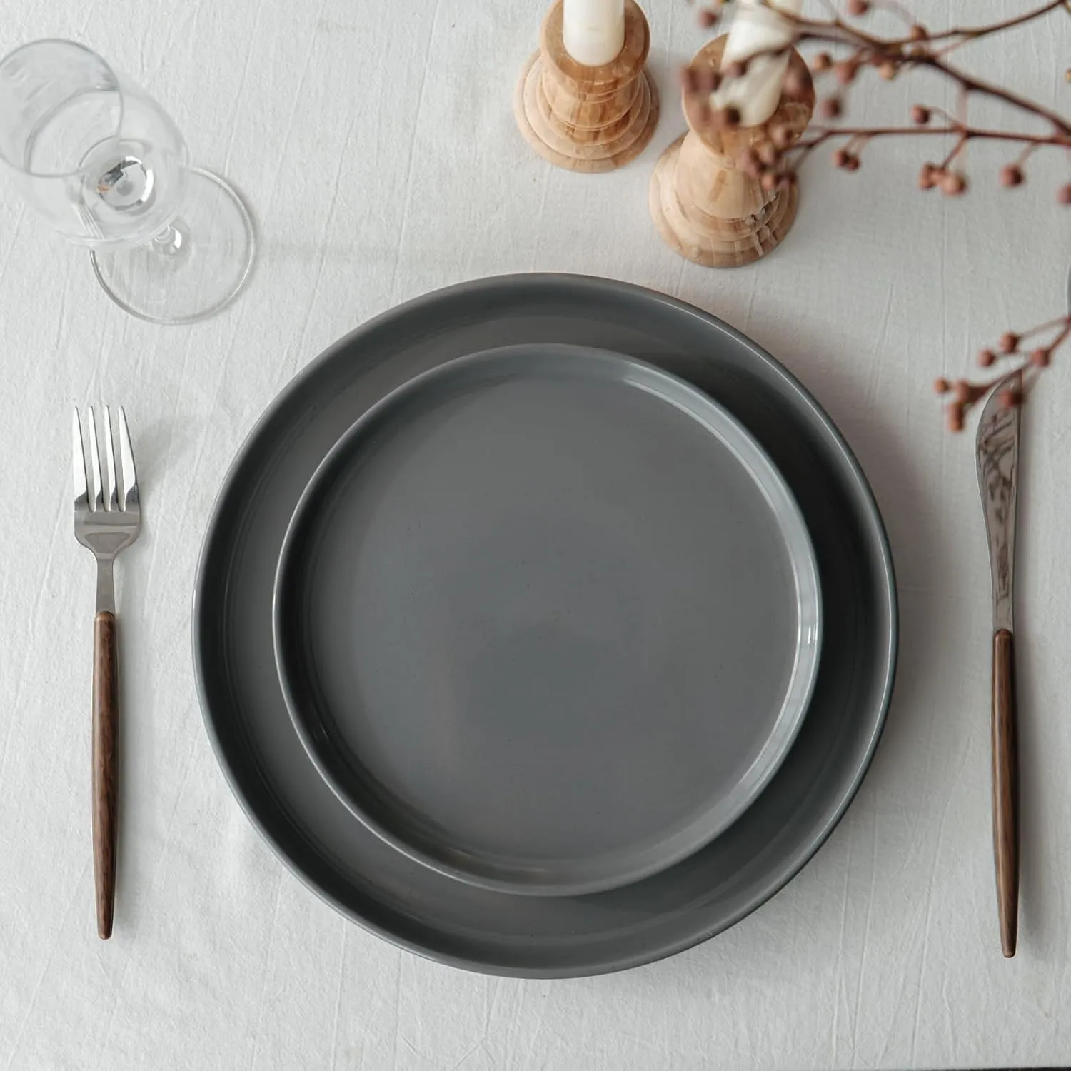 Famiware Milkyway Plates and Bowls Set, 12 Pieces Dinnerware Sets, Dishes Set for 4, Dark Gray