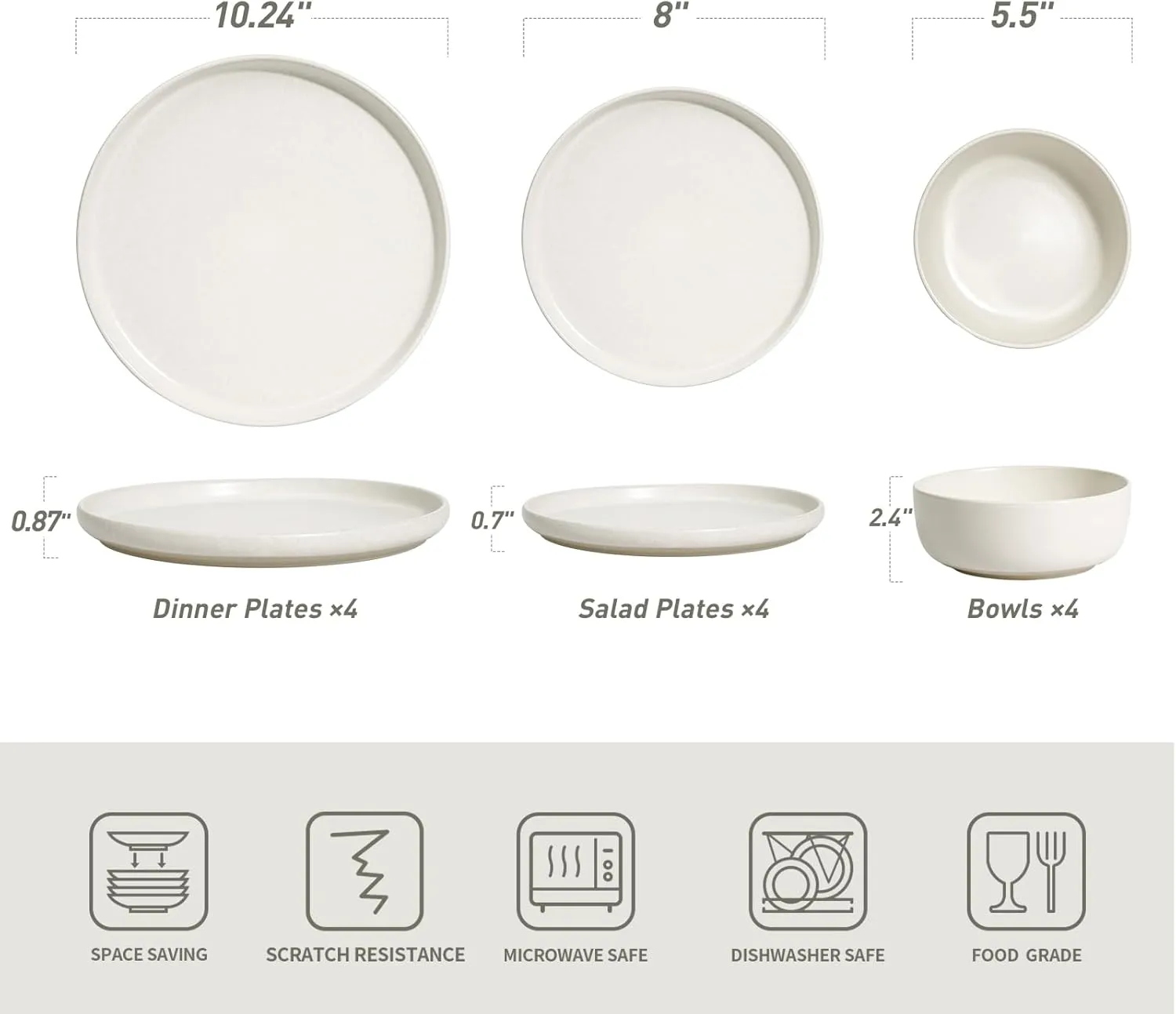 Famiware Milkyway Plates and Bowls Sets, 12 Pieces Dinnerware Sets, Reactive Glaze Dish Set, Stoneware Dishes Set for 4, Matte White