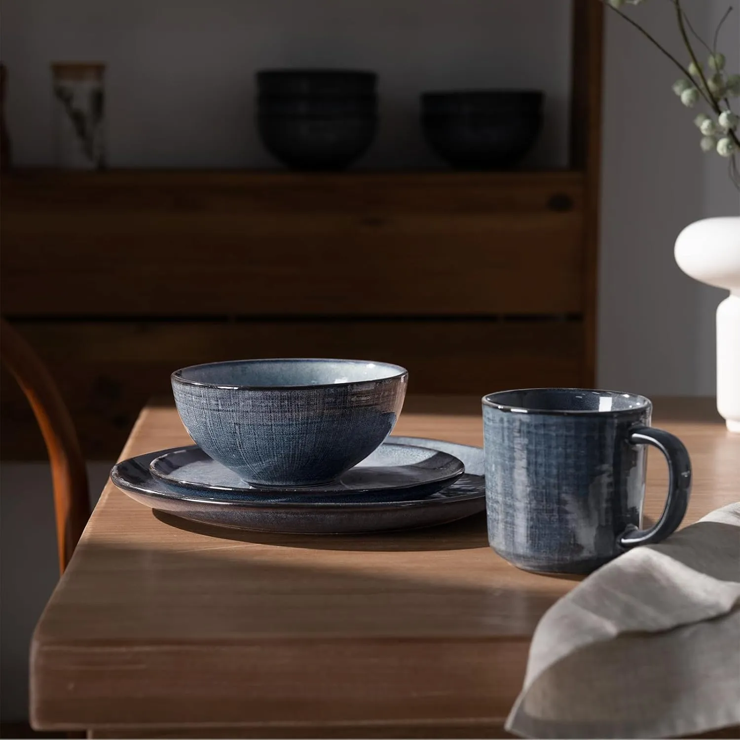 famiware Moonlight Cereal Bowl, 20oz Rice Bowls Set of 6, Stoneware Soup Bowls for Kitchen, Festivals, Housewarming, Dinnerware, Microwave and Dishwasher Safe, Sturdy & Stackable, Dark Blue