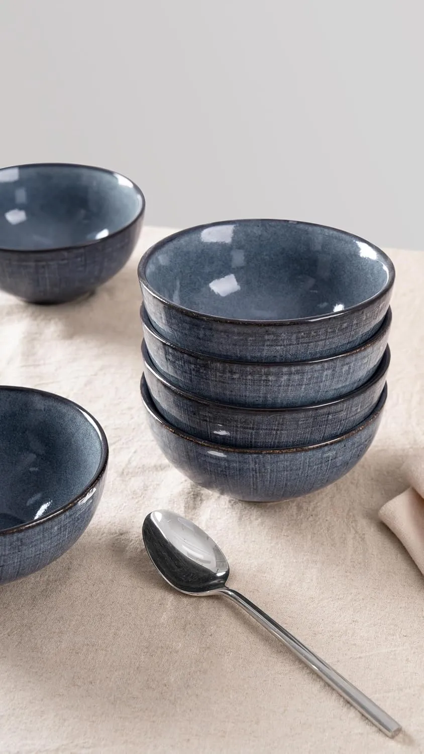 famiware Moonlight Cereal Bowl, 20oz Rice Bowls Set of 6, Stoneware Soup Bowls for Kitchen, Festivals, Housewarming, Dinnerware, Microwave and Dishwasher Safe, Sturdy & Stackable, Dark Blue