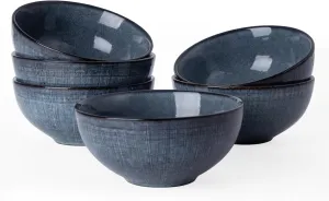 famiware Moonlight Cereal Bowl, 20oz Rice Bowls Set of 6, Stoneware Soup Bowls for Kitchen, Festivals, Housewarming, Dinnerware, Microwave and Dishwasher Safe, Sturdy & Stackable, Dark Blue