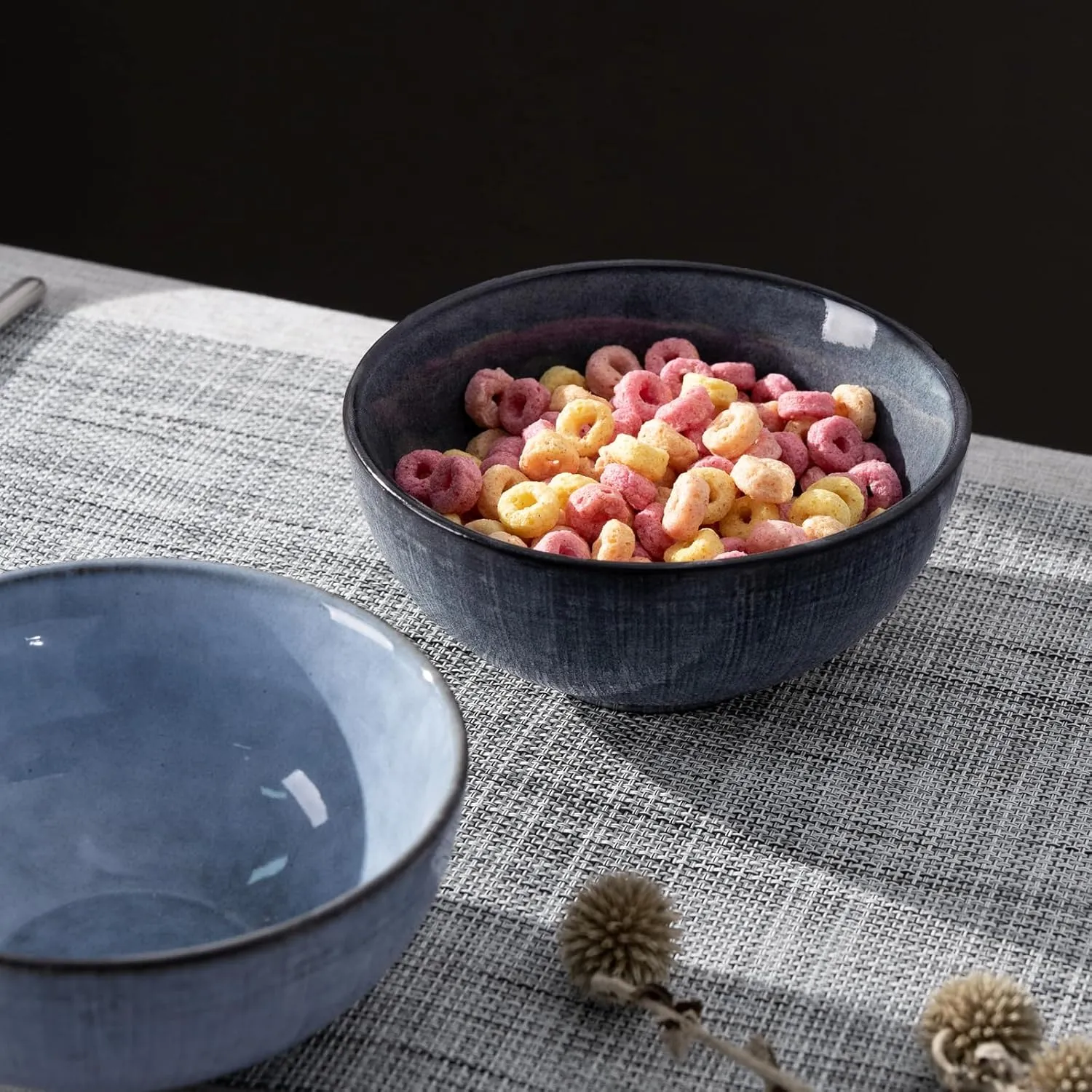famiware Moonlight Cereal Bowl, 20oz Rice Bowls Set of 6, Stoneware Soup Bowls for Kitchen, Festivals, Housewarming, Dinnerware, Microwave and Dishwasher Safe, Sturdy & Stackable, Dark Blue