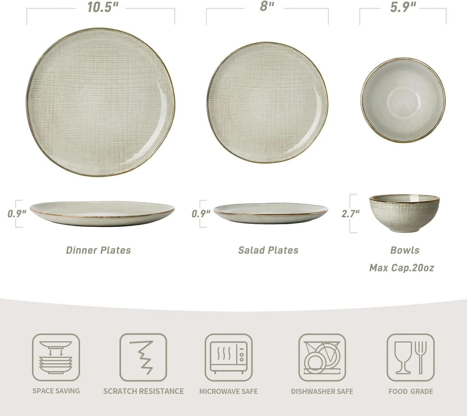 Famiware Moonlight Plates and Bowls Sets, 12 Pieces Stoneware Dinnerware Sets with Linen Finish, Handmade Dishware Set for 4, Microwave and Dishwasher Safe, Chip and Scratch Resistant, Summer Sand