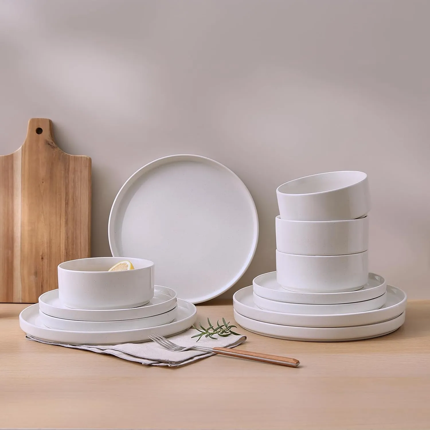 Famiware Nebula Plates and Bowls Set, 24 Pieces Dinnerware Sets, Dishes Set for 8, White